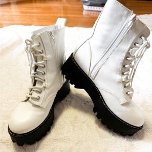 white combat platform boots